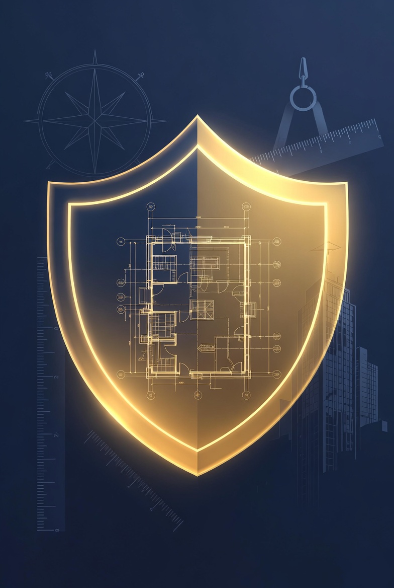 Architects and engineers professional liability blueprint shield protecting design documents