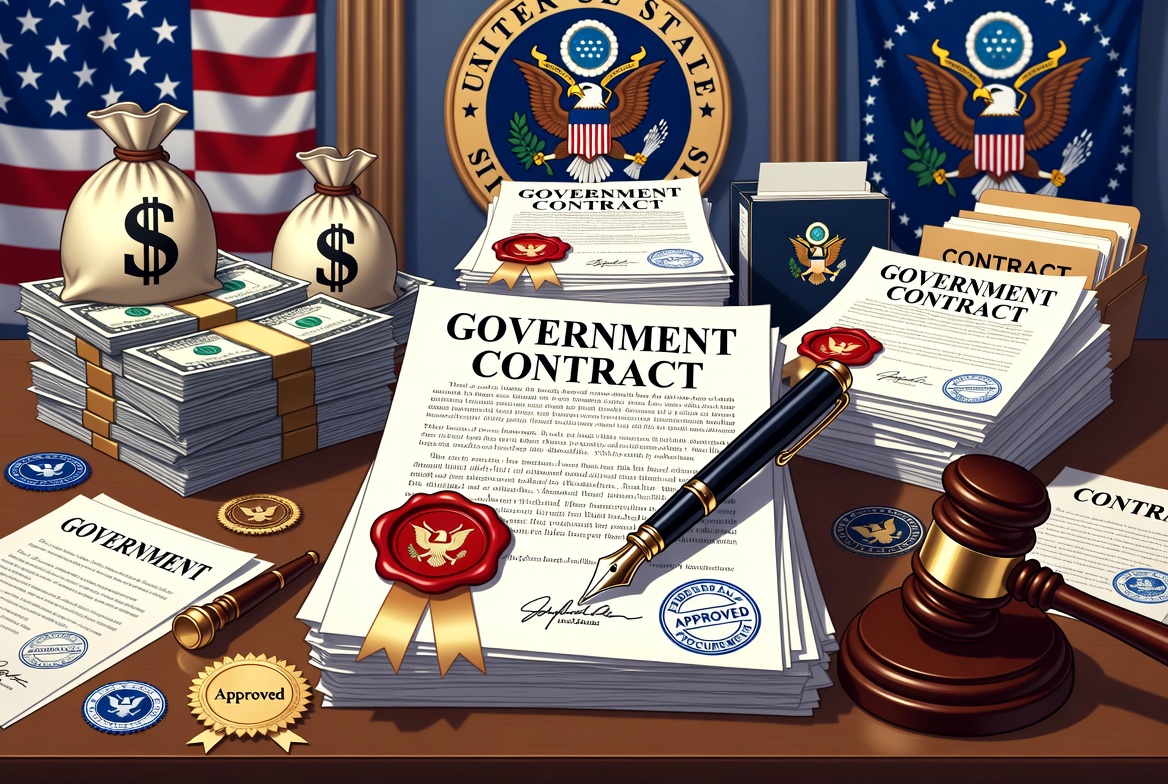 Government contract documents being signed at a federal procurement desk — KIG Government Contract Insurance