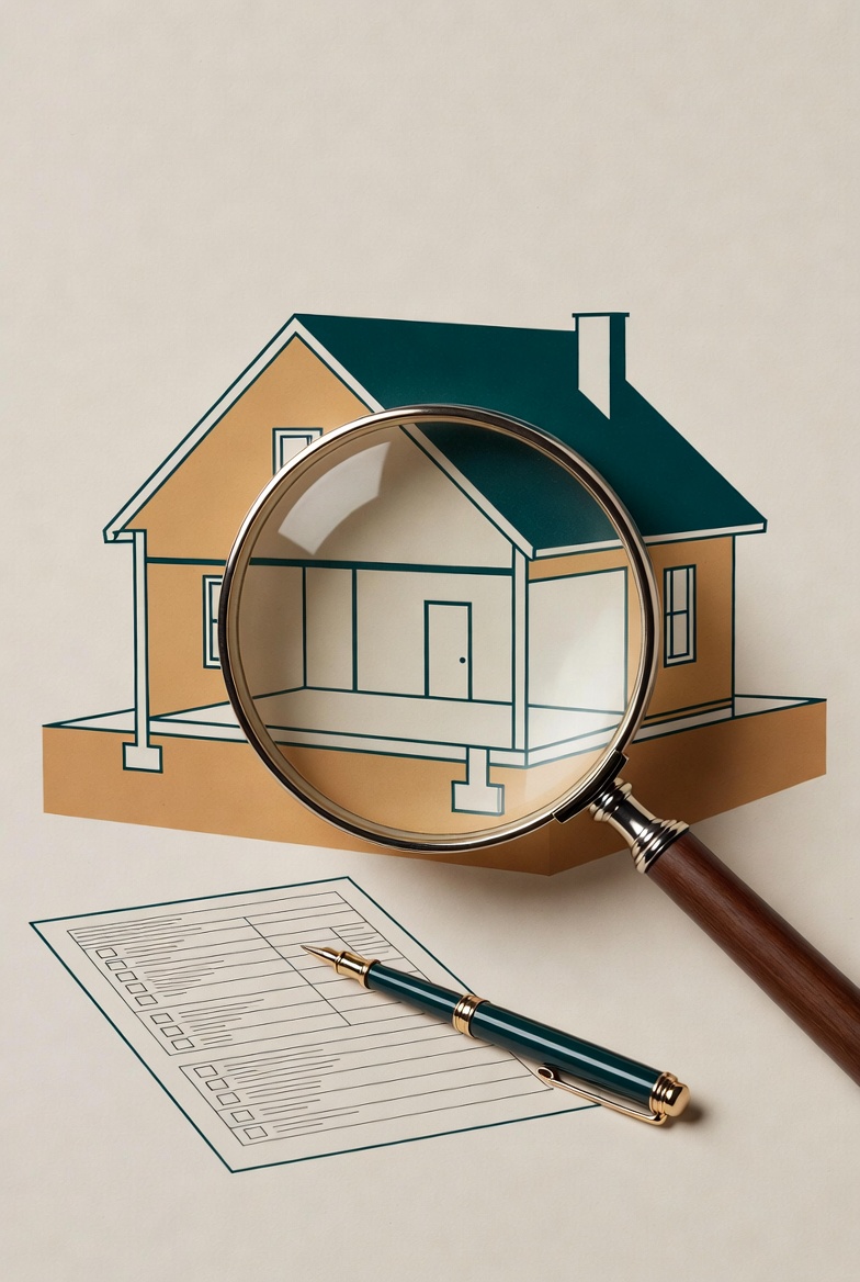 Home inspector E&O house cross-section magnifying glass