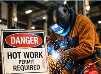 Hot work welding safety setup for independent welding contractor liability page