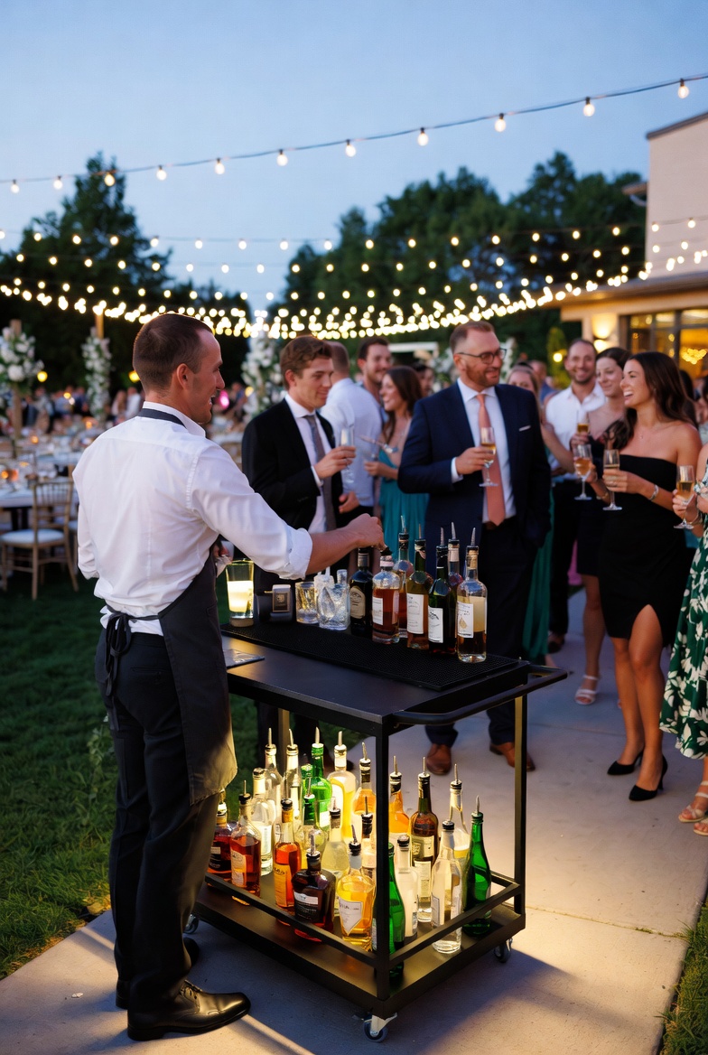 Mobile bartending and catering service at outdoor wedding