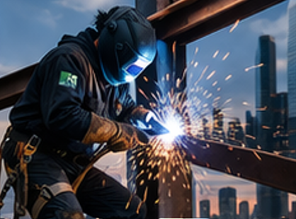 Structural steel welder working at height for structural steel welder insurance page