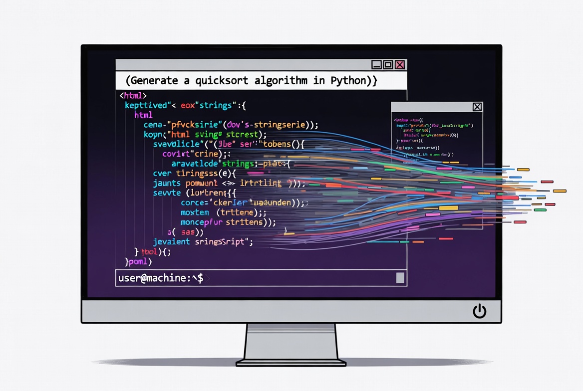 Computer screen showing AI-generated code in real time, illustrating AI-assisted workflows and data movement review