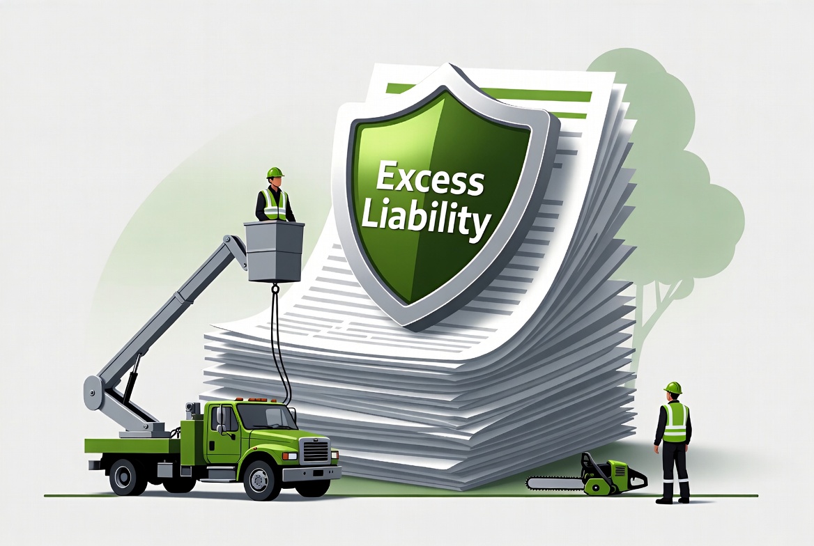 Excess liability for tree contractors - tall policy stack with metallic shield on top - Kelly Insurance Group