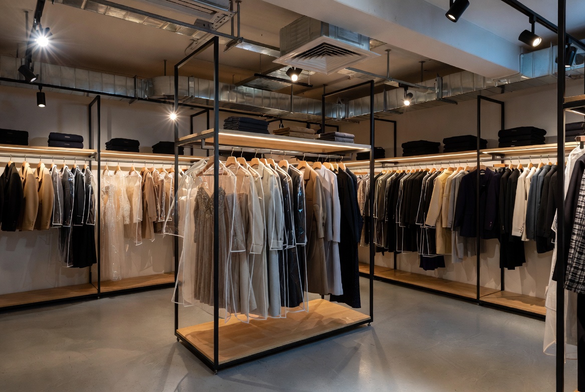 Premium high-value fashion inventory secure storage facility with protected garment systems for high-value fashion inventory insurance