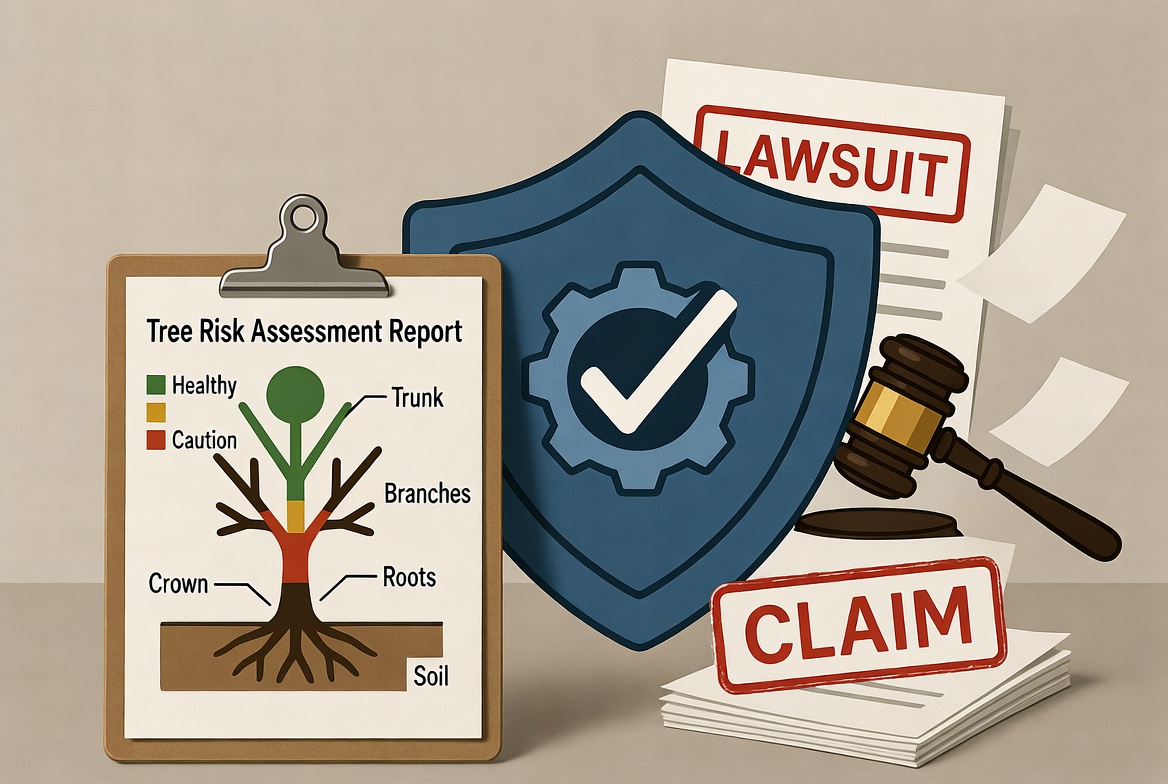 Professional liability insurance for arborists with tree risk assessment report and protective shield