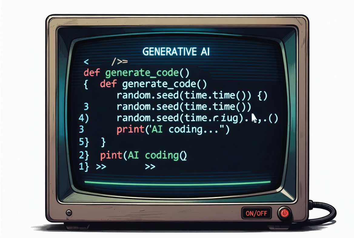 Retro-futuristic generative AI coding terminal with vintage tech accents