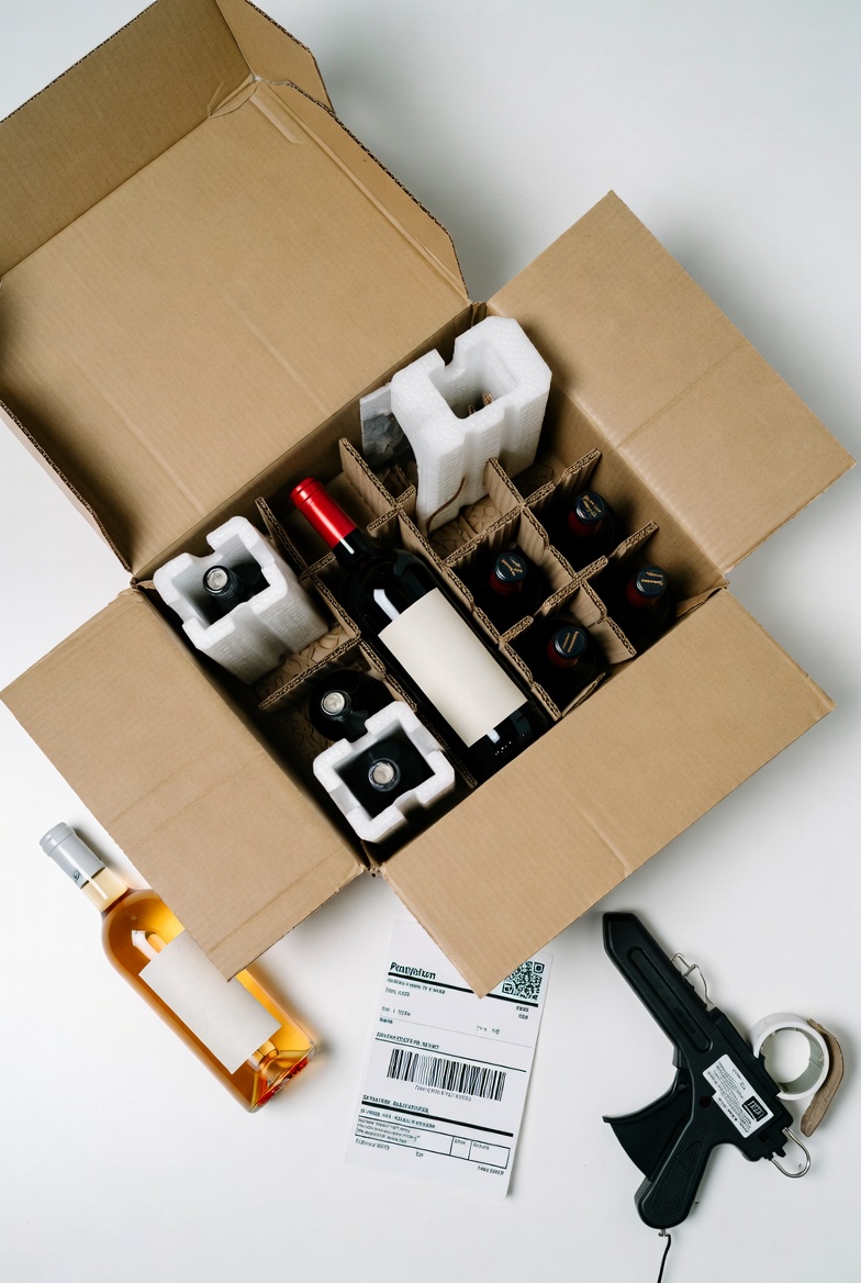 Packed bottles in shipping box for alcohol shipping insurance
