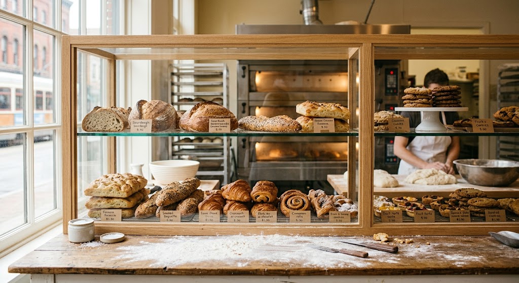 Display case fresh bread and ovens for bakery insurance