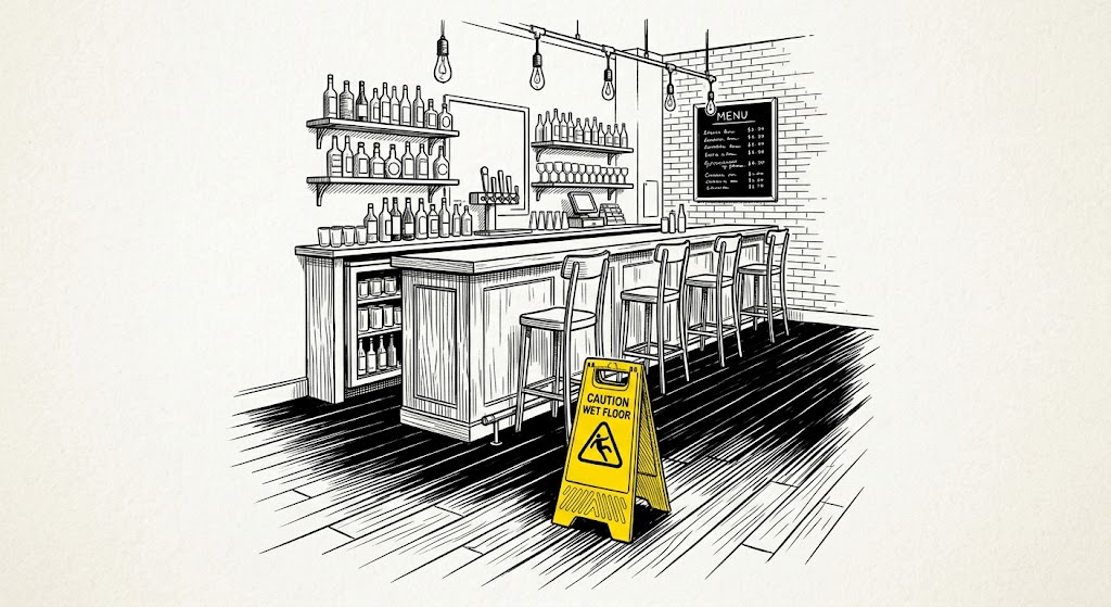 Wet floor sign concept for bar nightclub general liability insurance