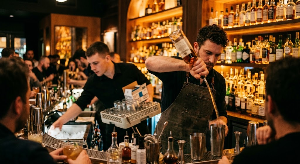 Bartender and staff on shift for bar nightclub workers compensation insurance