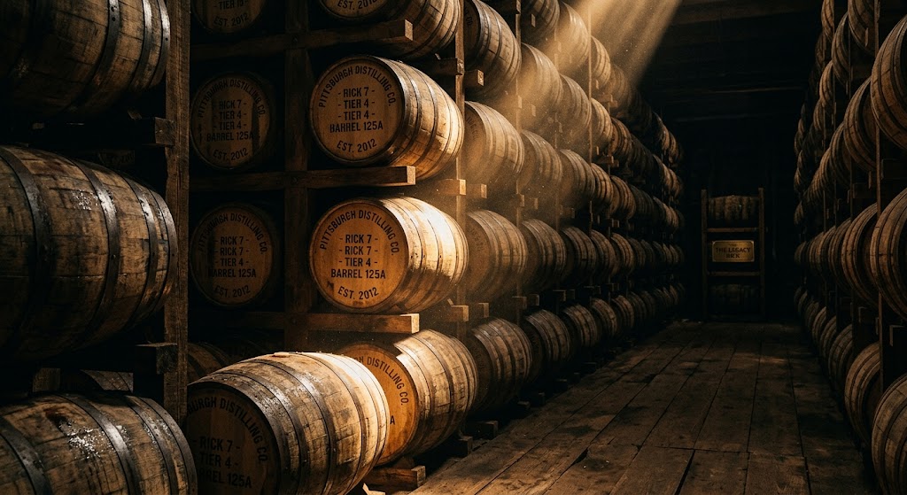 Rickhouse rows of barrels for barrel and aging stock insurance