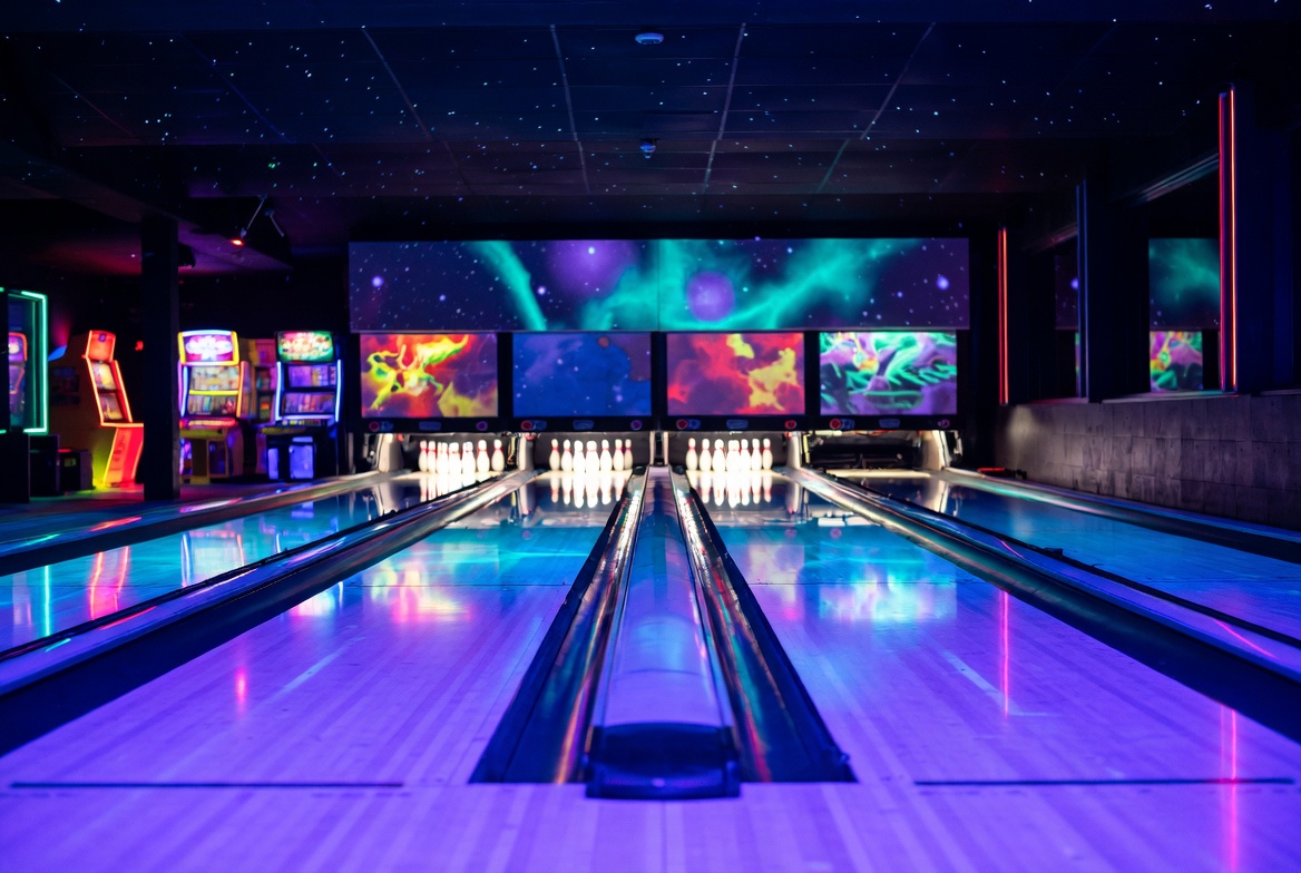 Glowing lanes and pins for bowling alley insurance