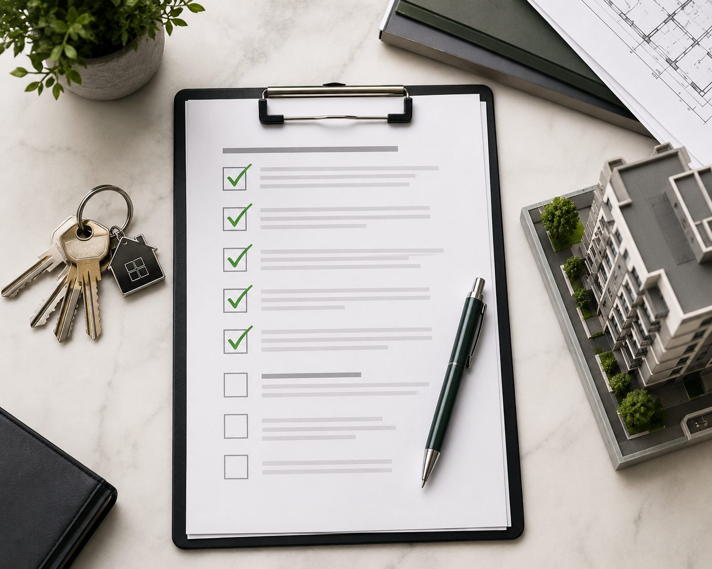 Compliance checklist with keys representing condo association insurance requirements