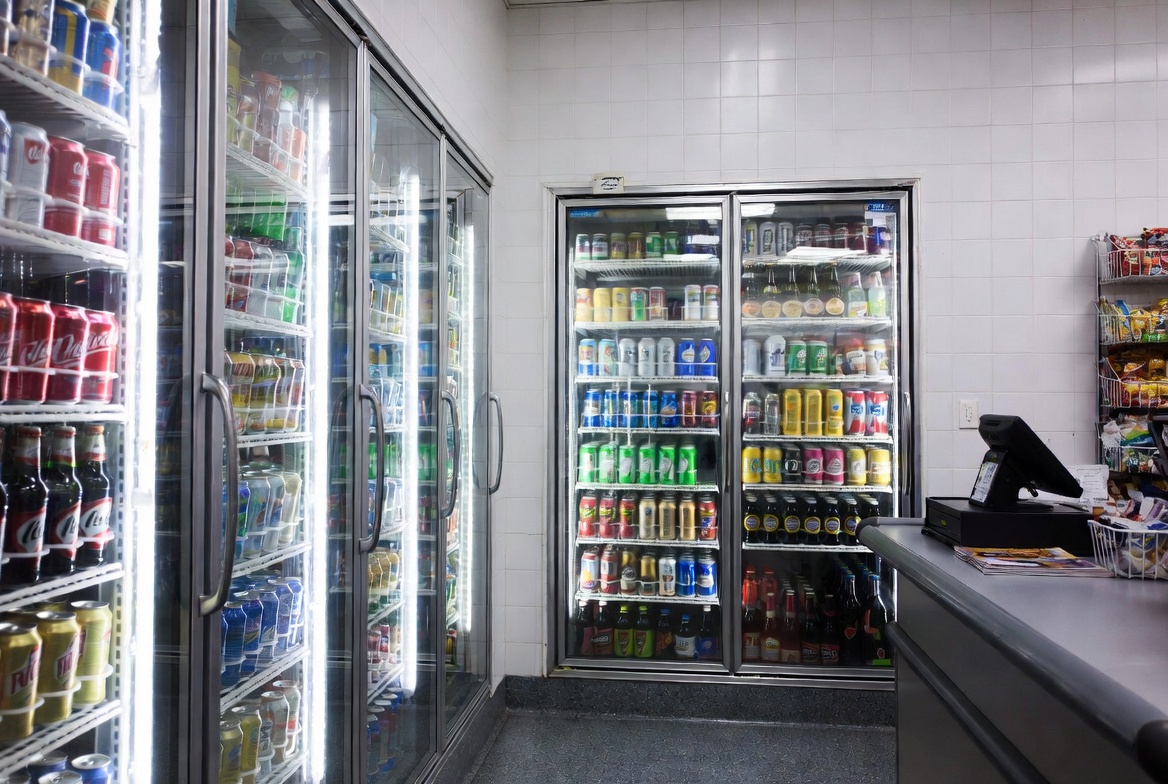 Cooler wall and counter for convenience store alcohol insurance