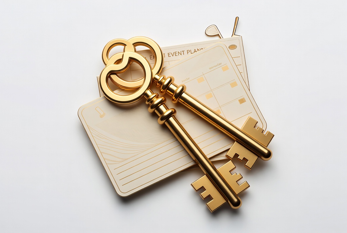 Country club management company insurance with luxury keys, membership services, event planning, and club operations imagery
