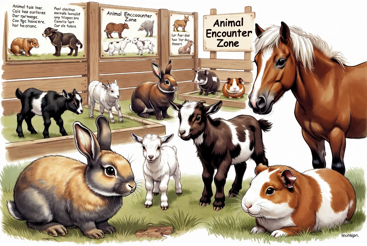 Gentle animal encounter interactive exhibit with rabbits goats and mini ponies for animal encounter insurance and public animal attraction coverage
