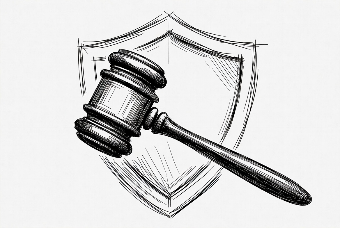 Golf club directors and officers insurance pen drawing with gavel shield and leadership symbol
