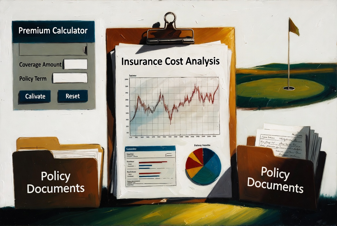 Golf course insurance cost guide original oil painting with calculator documents and premium review