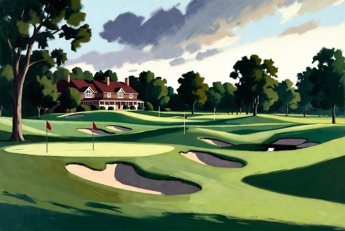 Municipal golf course insurance with lush fairways, clubhouse, trees, and public golf course property