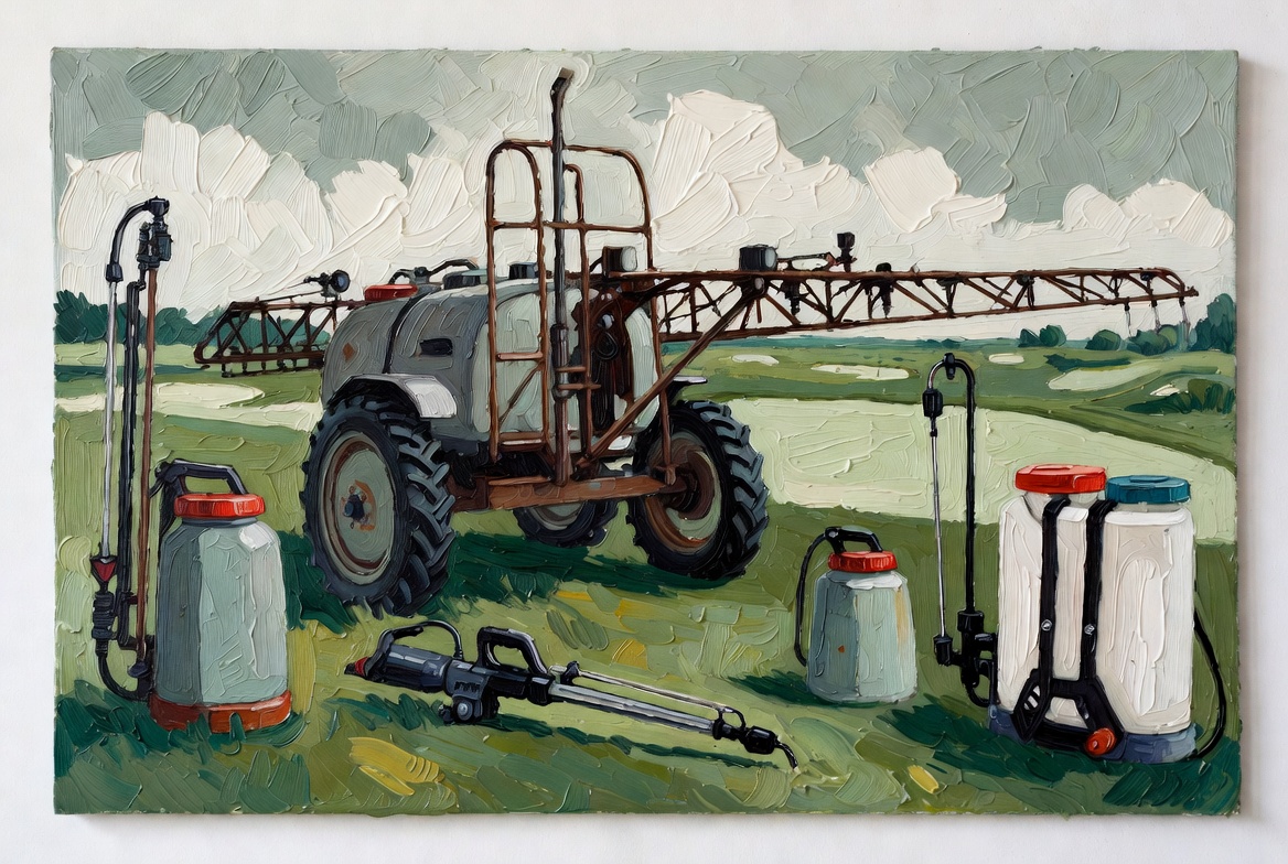 Golf course pesticide and herbicide liability insurance original oil painting with chemical application