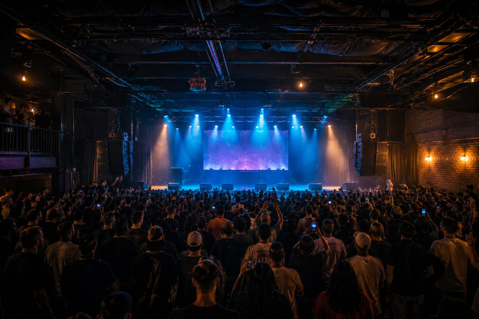 Hip hop and rap concert at a mid-size theater venue — crowd and stage lighting illustrating the urban music event exposure Kelly Insurance Group covers