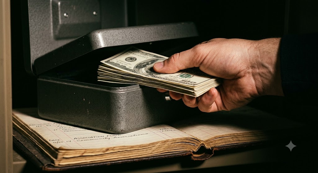 Locked reserve fund box representing HOA fidelity and crime insurance protection against embezzlement