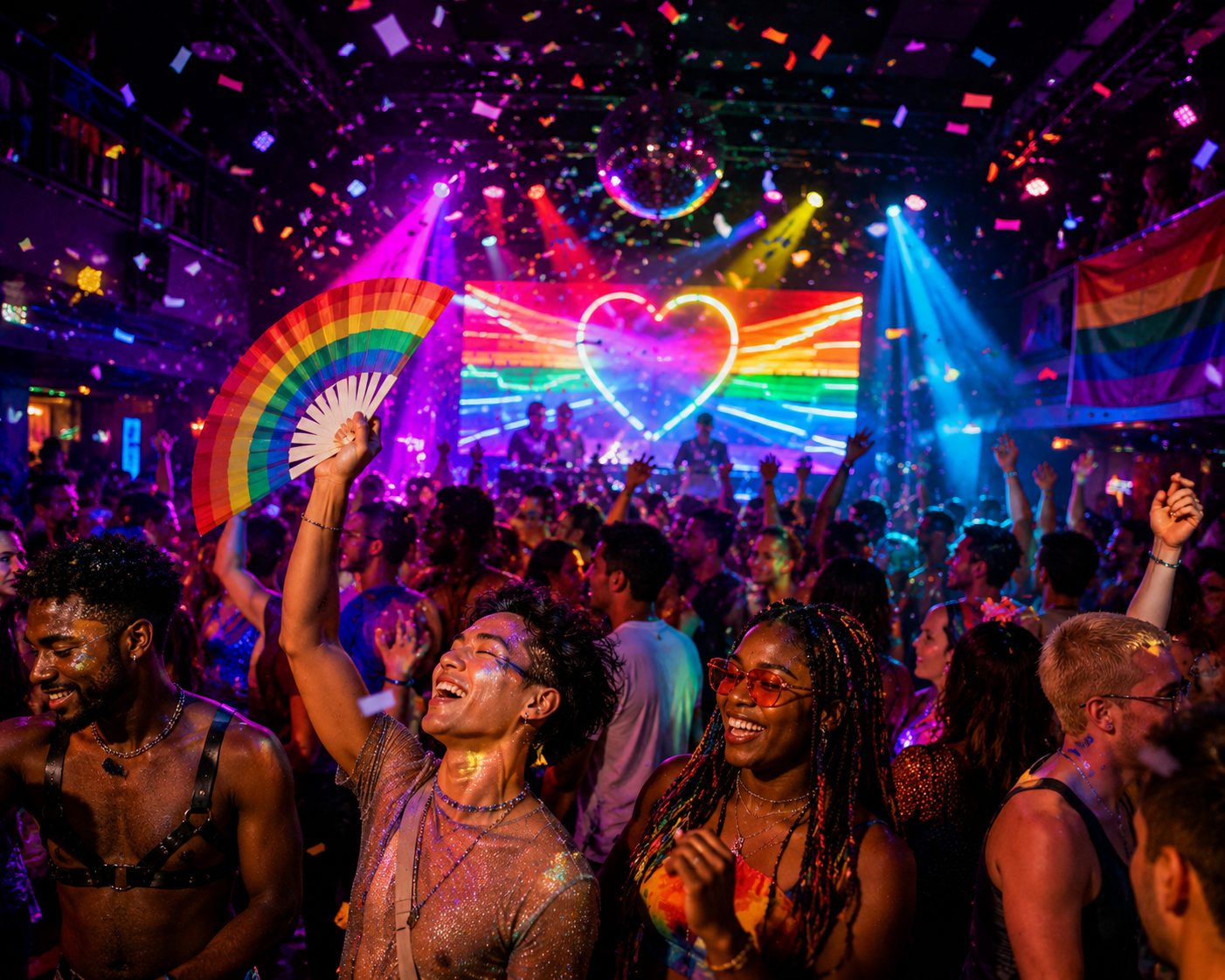 LGBTQ nightclub with rainbow lights and celebration for LGBTQ nightclub insurance