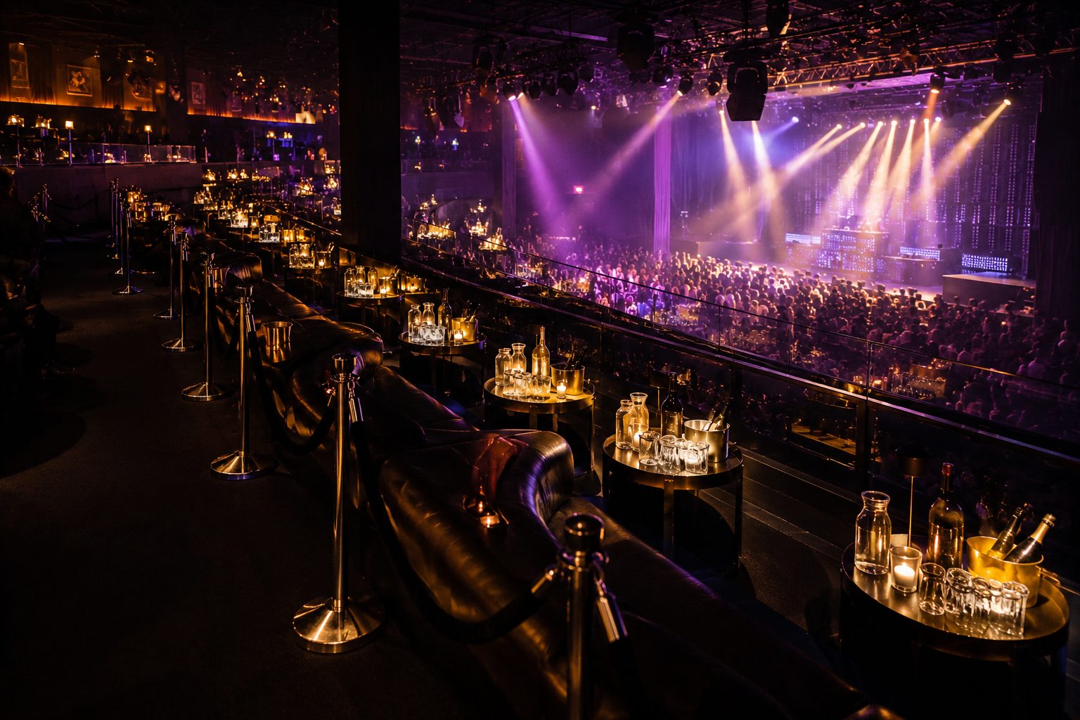 VIP bottle-service environment at a private hip hop event, the kind of alcohol-service setup that drives liquor liability exposure at concerts and parties