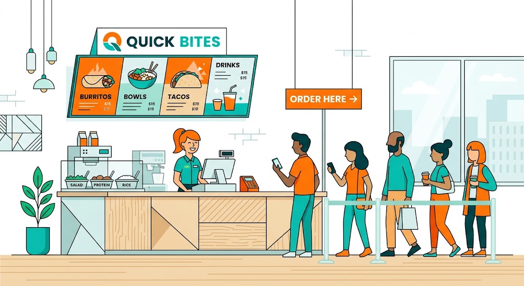 Counter line and menu board for quick service restaurant insurance