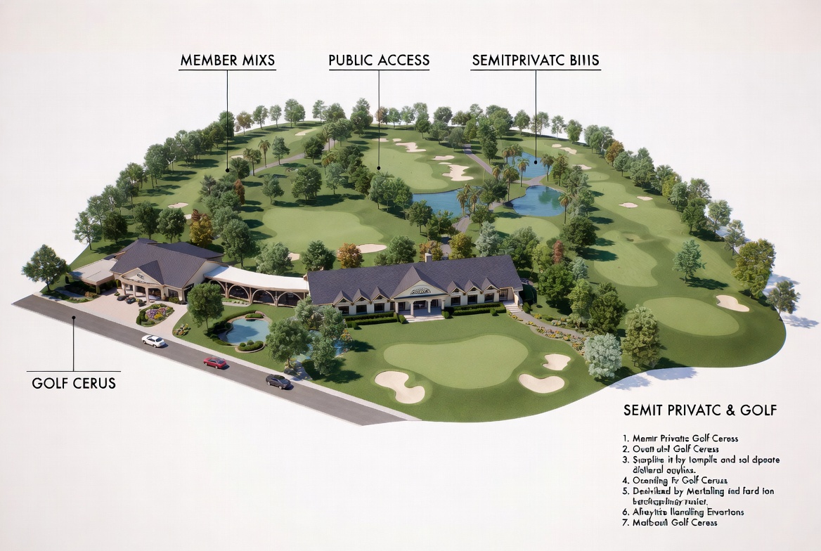 Semi-private golf course insurance with hybrid membership course, clubhouse, public access, and golf operations