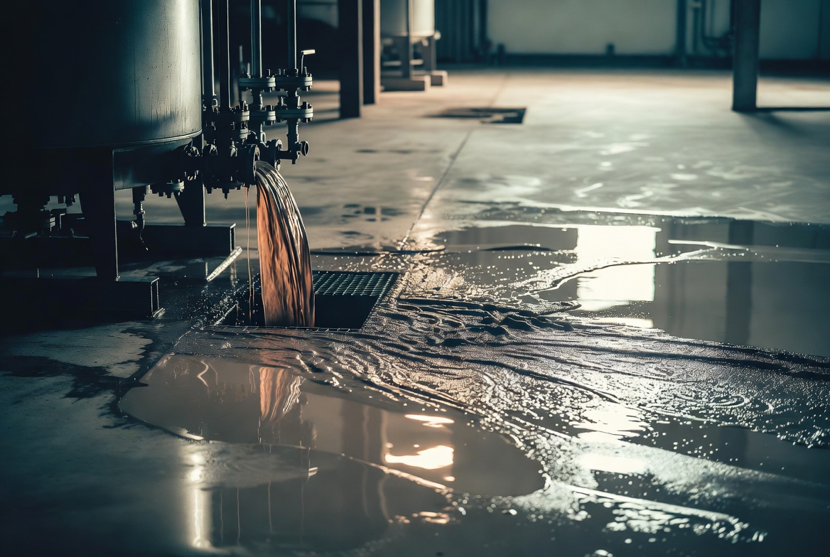 Spilled tank floor drain for tank leakage and contamination insurance