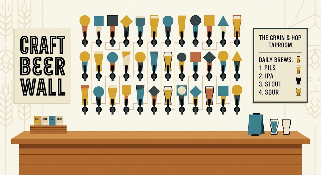 Tap wall and pour counter for taproom insurance