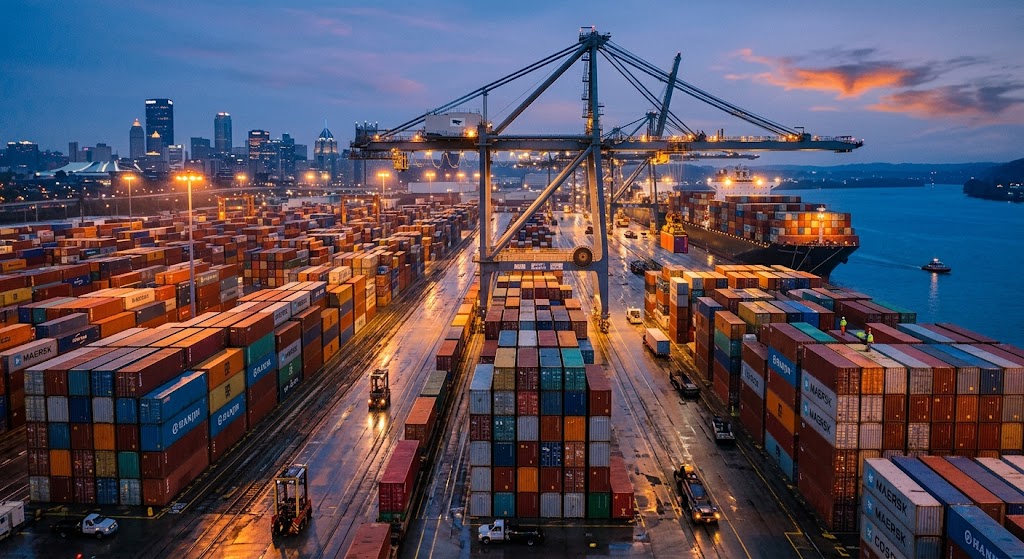 Shipping containers at port for wine importer insurance